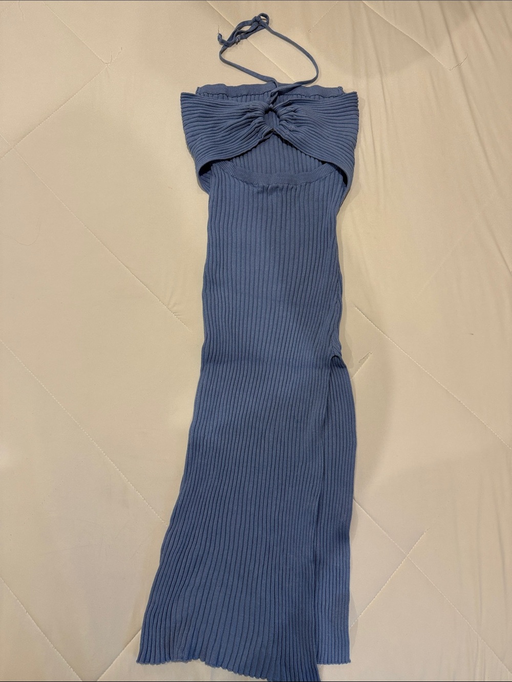SHEIN Dusty Blue Strapless Ribbed Midi Dress